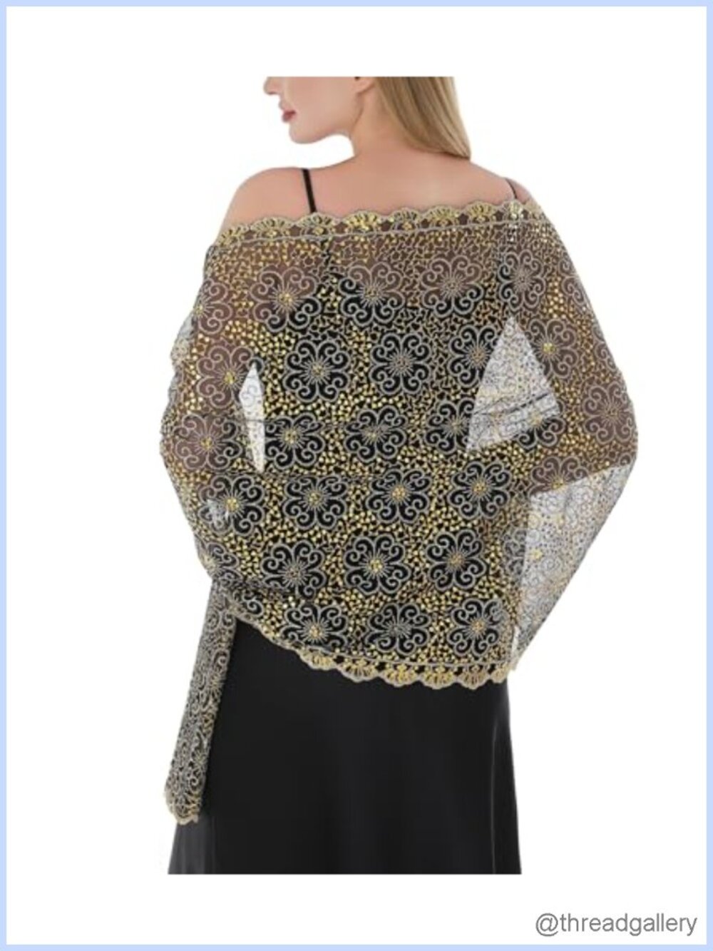 Sequin Chiffon Evening Shawl Wrap with Fringe, Formal Wedding Cover